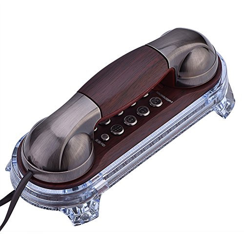 VBESTLIFE Retro Telefon,Nostalgietelefon Mode hängende Telephone Anrufer Wand Montiert mit Blauer Hintergrundbeleuchtung (Braun)
