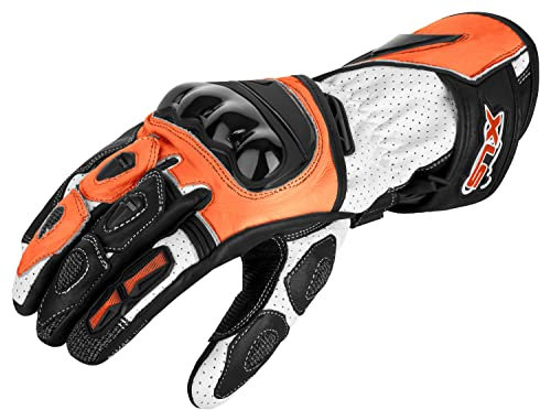 XLS Motorradhandschuhe Leder mit Protektoren in Orange (XL)