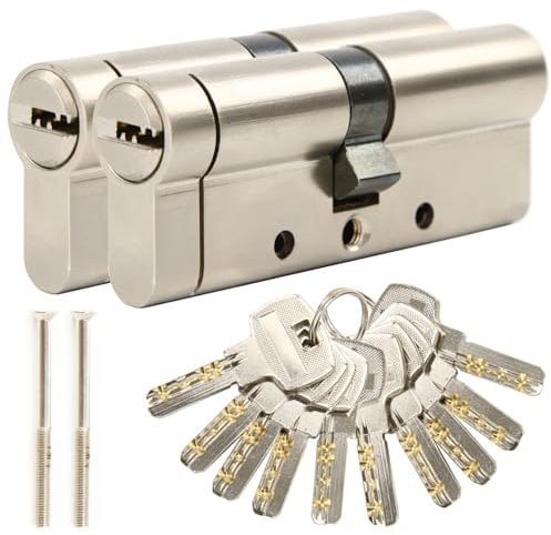SEPOX® 90MM(45/45) Lot de 2 Cylindres de Serrure Antivol en Cuivre Haute Sécurité différentes - 6 Broches Trempées, Verrous Anti-Claquement avec 10 Clés différentes pour Portes Extérieures