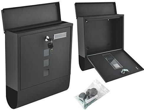 Sicherheit & Stil – XXL Briefkasten mit Zeitungsrolle – Wetterfest, abschließbar, für A4 Post – Wandbriefkasten aus verzinktem Stahl – schwarz – inkl. Montagematerial & 2 Schlüssel – MALATEC