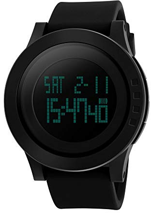 FeiWen Unisex Digitaluhr Sport Fashion Uhren 50M Wasserdicht Multifunktional Plastik Wählscheiben mit Kautschuk Band Outdoor Militär Armbanduhren, Schwarz
