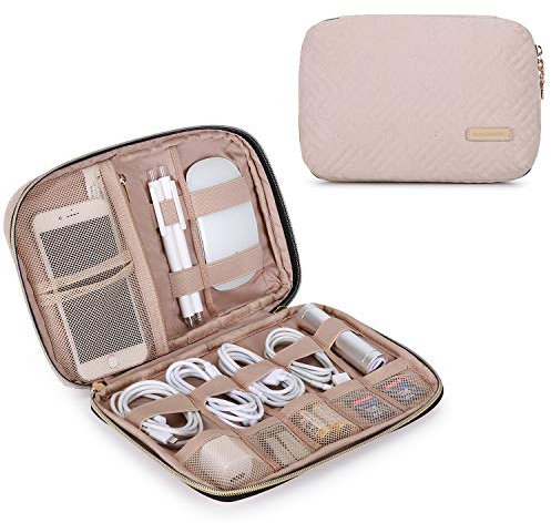 BAGSMART Small Travel Electronics Cable Organizer Bag for Hard Drives, Cables, USB Cable, SD Card (Pink)
