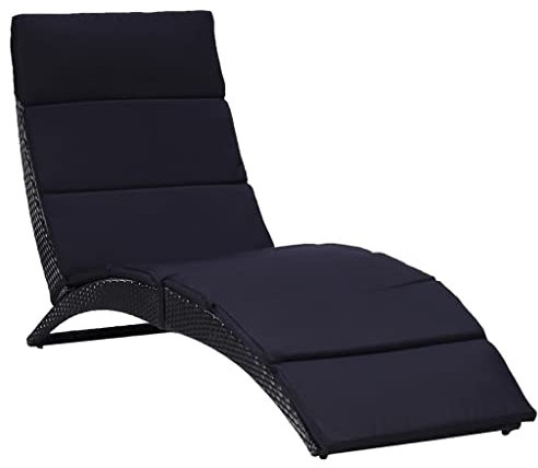 ZQQLVOO Sonnenliege Balkon, Strandliege, Relaxliege Garten, Sonnenliege mit Auflage Poly Rattan Schwarz,Garten-Sonnenliege für Terrasse, Deck und Pool
