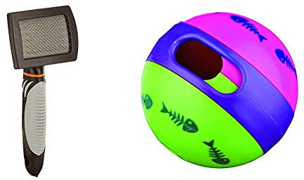TRIXIE 24131 Softbürste, Kunststoff, 7 × 16 cm & 41362 Cat Activity Snackball, Kunststoff, ø 6 cm