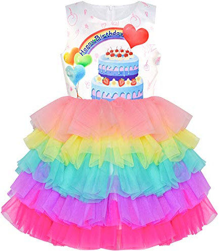 Sunny Fashion Mädchen Kleid Geburtstag Prinzessin Rüsche Kleid Kuchen Lieben Herz Geschenk Gr. 98