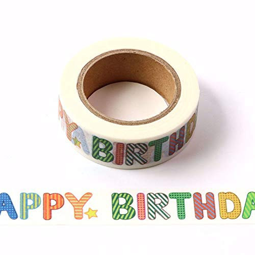 Dekoratives Washi-Klebeband mit Aufschrift Happy Birthday, 15 mm breit x 10 m, Weiß