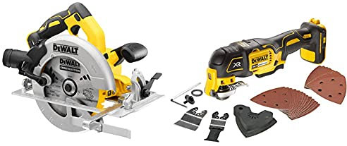 DEWALT DCS570N Cordless XR Brushless Circular Saw, 18 V, Yellow/Black/Grey, 184 mm & DCS355N-XJ 18V Li-Ion Cordless Brushless Oscillating Multi-Tool