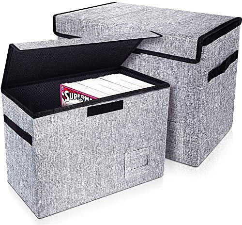 Leffis Comic-Buch-Aufbewahrung, Comic-Buch-Box, 39,4 x 19,1 x 28,7 cm, zusammenklappbare Comic-Kurzbox mit Deckel, für 150 Comics, strapazierfähig, Grau