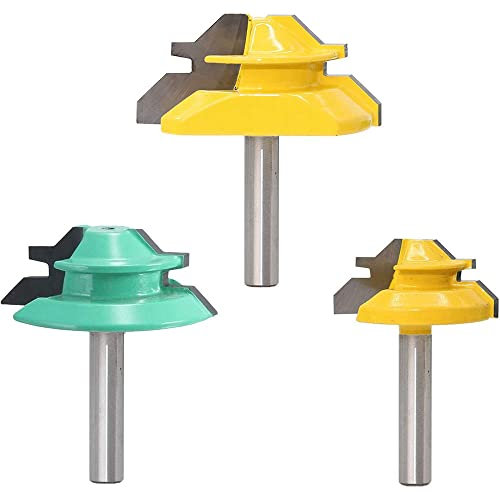Bestgle 3pcs 1/4 Shank 45 Degree Lock Miter Glue Joint Router Bit Woodworking Cutter Tool for 1/2 5/8 3/4 Cutting Stock