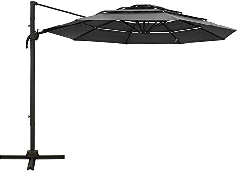 Gawany Sombrilla de 4 niveles con poste de aluminio antracita 3x3 m Parasol Excéntrico sombrilla Parasol para terraza jardín Playa Piscina Patio Protector Solar UV