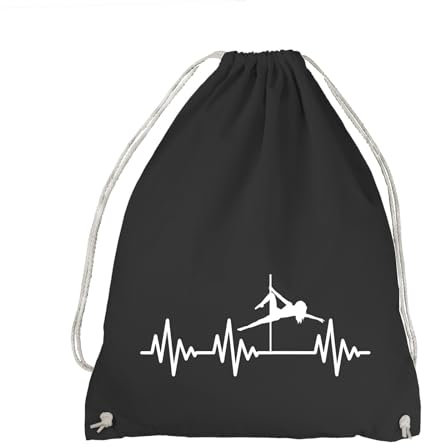 absenda Herzschlag Poledance Turnbeutel - EKG Pole Dance Tanzen Stange Striptease Schwarz