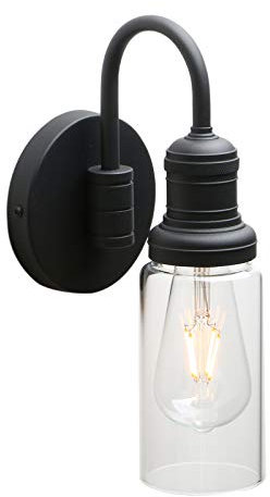 Yosoan Lighting Moderne Vintage Industrial Globe Sconce Wandleuchte mit langem Lampenschirm aus Klarglas, für Office Home Küche Wohnzimmer Schlafzimmer Loft Bar (Schwarz Farbe)