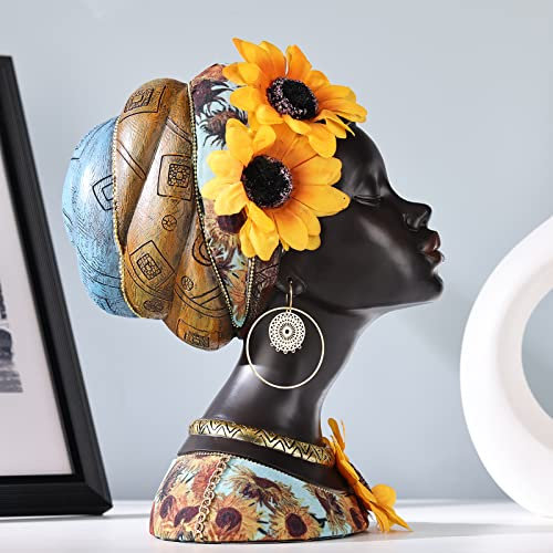 Estatuas y esculturas africanas, estatua de busto de arte africano, decoración del hogar, figuras de niña de girasol, decoración de habitación, estatua negra afroamericana, adecuada para sala de