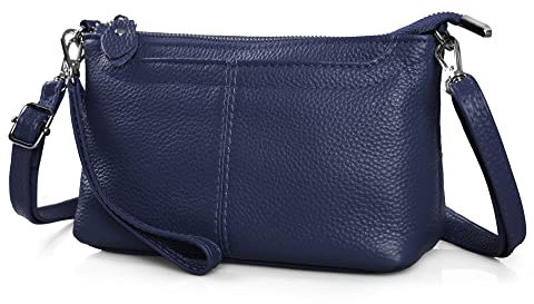 befen Kleine Umhängetaschen für Damen, echtes Leder, Handgelenk, Clutch, Geldbörsen und Handtaschen mit Schulter- und Handgelenkschlaufe, Multi-Pocket, Marineblau, 8.7