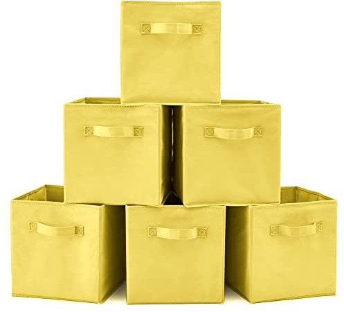 6er-Pack Aufbewahrungsbox EZOWare 18L faltbare Aufbewahrungskiste faltbox und weichem Stoff in Würfelform - Gelb