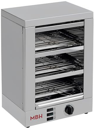 MBH - Tostadora profesional 3 pisos INOX eléctrica con temporizador para HOSTELERÍA. Horno tostador de pan industrial para bar y restaurante.