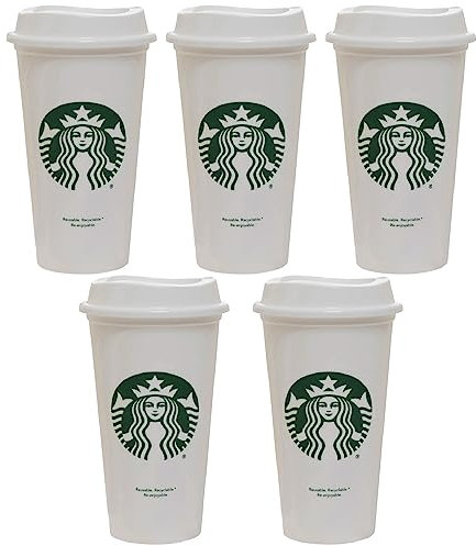 Starbucks Juego de 5 tazas calientes reutilizables de 16 onzas con tapa