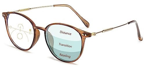 Lanomi Progressive Multifokale Lesebrille Blaulichtfilter Damen Herren Rund Gleitsichtbrille Lesehilfe Sehhilfe UV400 Schutz Brille mit Stärke Braun Gleitsichtbrille 2.5