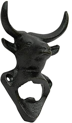 Woodside Wall Mounted Bull Head Beer Bottle Opener, Antique Vintage Rustic Cast Iron Coke/Beverage Cap Opener, Novelty Gift