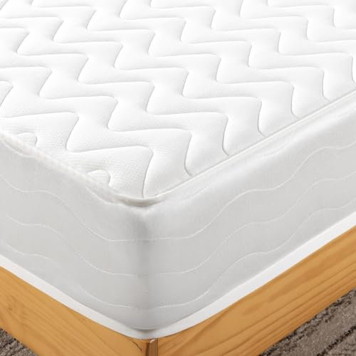 Zinus Double Mattress with Bonnell Spring 4ft6 (135 x 190 cm) - 8'' Height - Comfort Foam - Medium Firm - Breathable and Durable - Designed to UK Standards, White