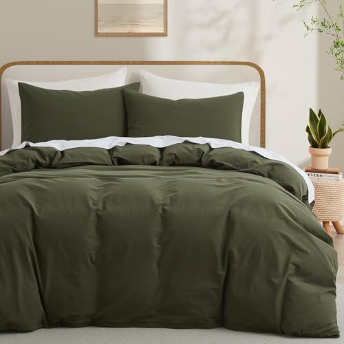 Lanqinglv Bettwäsche Set 135x200cm 4teilig Olivgrün Grün Uni Einfarbig Bettwäsche 2er Set aus Mikrofaser,2 Bettbezug und 2 Kissenbezüge 80x80cm mit Reißverschluss