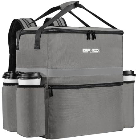 ESPXBOX Isolierter Lebensmittel-Lieferrucksack mit Getränkehalter – perfekt für Uber Eats, Doordash & Postmates. Auslaufsichere und reflektierende graue Tasche für die Lieferung von heißen und kalten
