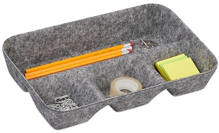 Relaxdays Schubladen Organizer Filz, Ordnungssystem Schreibtisch, HBT: 5,5 x 29,5 x 19 cm, 4 Fächer, Filzkorb, hellgrau