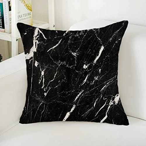 Kissenbezug 80x80 Schwarzer Weißer Marmor Kopfkissenbezug 80x80 Superweicher Baumwolle Hanf Couchkissen Resistent Atmungsaktiv Kissenbezüge 80x80 Verdecktem Zip Voll Sofakissen 80x80cm/1 Pcs