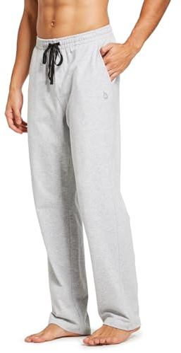 Baleaf Men's Wide Jogging Pants, Cotton Casual Straight Leg Sports Pants, Long Men's Yoga Trousers, Classic Training Pants with Pockets, lightgrey, 3XL