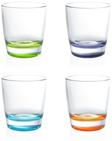 inmute Ovale Trinkgläser, modernes Glasgeschirr-Set, 340 ml, farbiger Boden, klare Liniengläser für den täglichen Gebrauch, Glasbecher für heiße und kalte Getränke, Saft, Soda und Wasser, 4 Stück