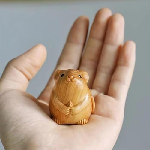 Cute Wooden Small Mouse Cat Ornament Home Decor Retro Mini Crafted Small Mouse Figurines Wooden Sculptures Carving Ornament
