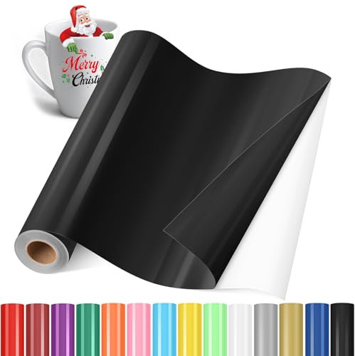 YAFLC Vinylfolie Plotter Schwarz, Plotterfolie Vinyl Permanentes 30.5 x 366cm, Plotterfolie Selbstklebend für Dauerhaften Aufklebern, DIY-Tasse, Autoabziehbild