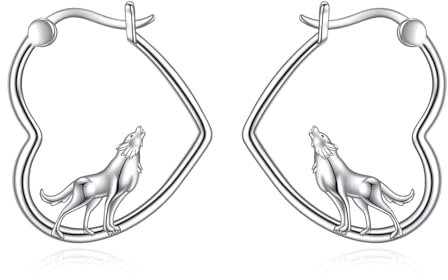YFN Wolf Ohrringe Sterling Silber Tier Herz Creolen Baumeln Tropfen niedlichen Wolf Schmuck Geschenke für Damen Mädchen