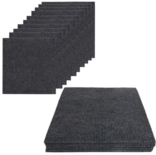 10 Stück Teppichfliesen 30x30cm Bodenbelag Selbstklebend - Nadelfilz Selbstklebendes antistatisches Band Rutschfestes Latex-Leiser quadratischer Streifenteppich für Büro und Gewerbe (Grau)