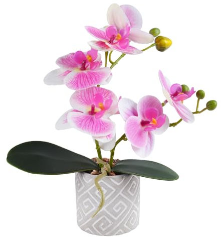 Lovmeety Künstliche Orchideen im Topf, fühlen sich echt an, künstliche Orchideen im Topf künstliche Orchideen, kleine rosa Orchideen, Blumenarrangements für Büro, Innenbereich, Hochzeit, Küche Dekor