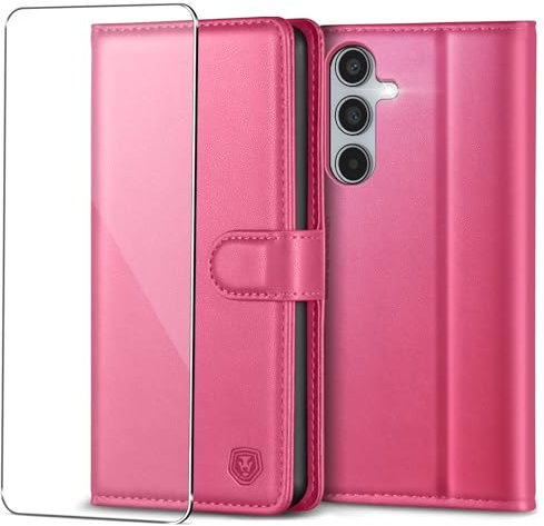 Kuafcase Cover Samsung Galaxy A55 5G Flip Custodia in Pelle Case Portafoglio [con pellicola protettiva Galaxy A55] [Carta Fessura] [Supporto] Magnetica Cover a Libro per Samsung A55, Rosso rosa
