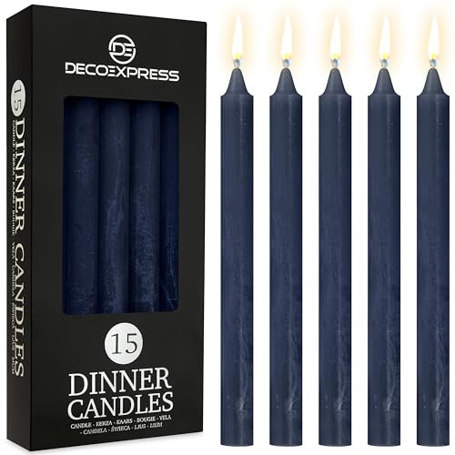DECO EXPRESS Stabkerzen Kerzen Set 15er Pack Handgemachte Rustik Kerzen Geruchslos Lange Brenndauer bis zu 9 Stunden Tropffreie Tafelkerzen (Marineblau - 15 Pack)