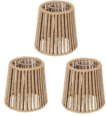 3x Boho Rattan Lampenschirm Klein E27 Lampenschirme für Tischlampe Hängelampe Stehlampe Deckenleuchte Spiegelleuchten Korblampe Papierlampenschirm Papier Ersatzschirm Hängend Korb Laterne