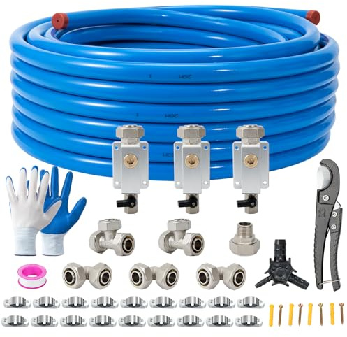 Shop Air Line Kit 3/4×100FT, HDPE-Aluminum Compressed Air Line Kit, Rapid Compressed Air Piping System for Garage, Air Compressor Hose Kit Leak-Proof & Easy to Install
