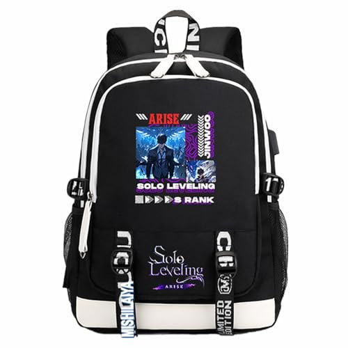 Charous Anime Manga Solo Nivellierrucksack, Oxford-Stoff, multifunktional, für Fans, Cosplay-Geschenk, Schwarz, schwarz 1, One size