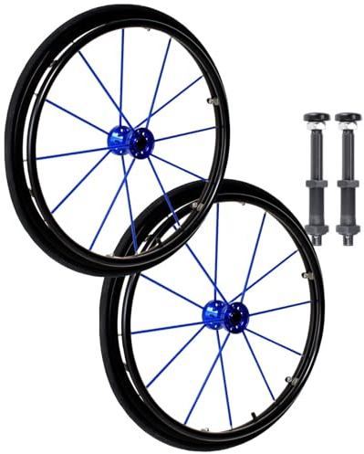 whalebee Rollstuhl Hinterrad 2 Stück Ersatz Rollen Für Rollstuhl 24 Zoll Lagerloch 12.7mm Schnellspannbare Rad Aus Aluminium, Mit Lager Und Achse, Luftreifen Für Manuelle Rollstühle(Blue)