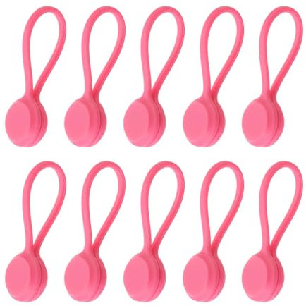 sourcing map 10 bridas magnéticas de silicona, reutilizables, organizador de cables USB para gestión de cables, agrupación, imanes de nevera, marcadores de libros, color rojo