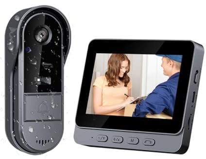 Campanello senza fili con Schermo IPS 4,3 pollici, Videocitofono senza fili con Fotocamera 1080P, Telecamera HD 170°,Audio Bidirezionale, Campanello per fotocamera, IP67 Forte impermeabile per esterno