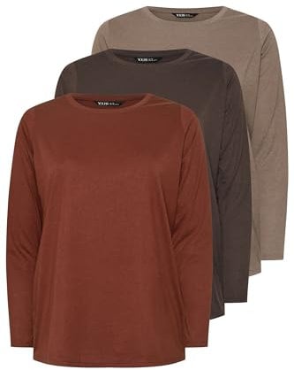Yours 3 Pack Curve Brown Long Sleeve T-Shirts - Women's - Plus Size Curve