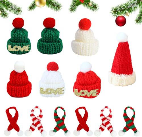 Zueyen 13 Stück Mini Weihnachtsmützen Und Schals, Filz Basteln Weihnachts, Mini Weihnachtsmannmütze Und Schal Weinflaschenhüllen, Christbaumschmuck Tischdekoration