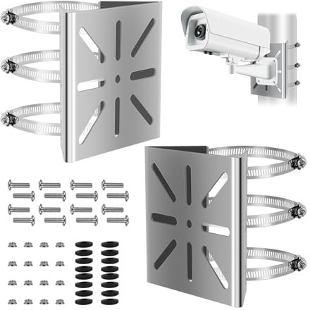SUPAWAY 2 Piezas Soporte Universal para Poste Vertical, Soporte para cámara de vigilancia Exterior, Soporte para cámara de Poste de Acero Inoxidable con 6 Anillos 200mm y Kit de Tornillos (Plata)