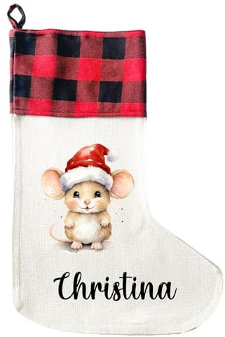 LIEBTASTISCH - Personalisierte Weihnachtssocken mit Tieren - 40cm x 30cm - Weihnachtsstrumpf zum Nikolaus oder Weihnachten - Namen - Geschenkbeutel - Nikolausstiefel zum Aufhängen (Maus)