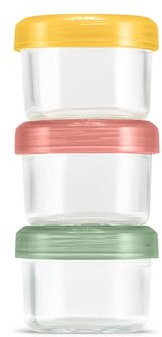 Ello Color Lock Reusable Glass Spice Containers with Screwable Leakproof Lid, Perfect for Salad Dressing, Sauces, Dips, Lunch Box, Picnic, BPA-Free, Desert Proof, Pack of 3