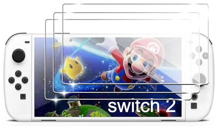 Fitudoos [3 Pezzi] Panzerglas Schutzfolie für Switch 2 （2025）,9H Härte, glasklare Displayschutzfolie,Anti-Fingerprint,entspiegelt, Kratzfest.