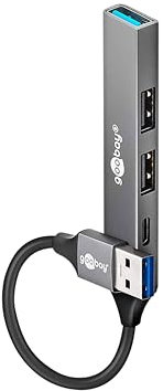 goobay Hub USB 3.2 de 4 Puertos Slim/USB, 5 Gbits, USB Hub/USB Splitter/Delgado USB-A a 3X USB-A y 1 x USB-C Multiport Adapter USB 3.0 Hub / 74458